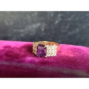 ESPO 14KTGE Prong Set Rhinestone Cocktail Ring Vintage Size US 9